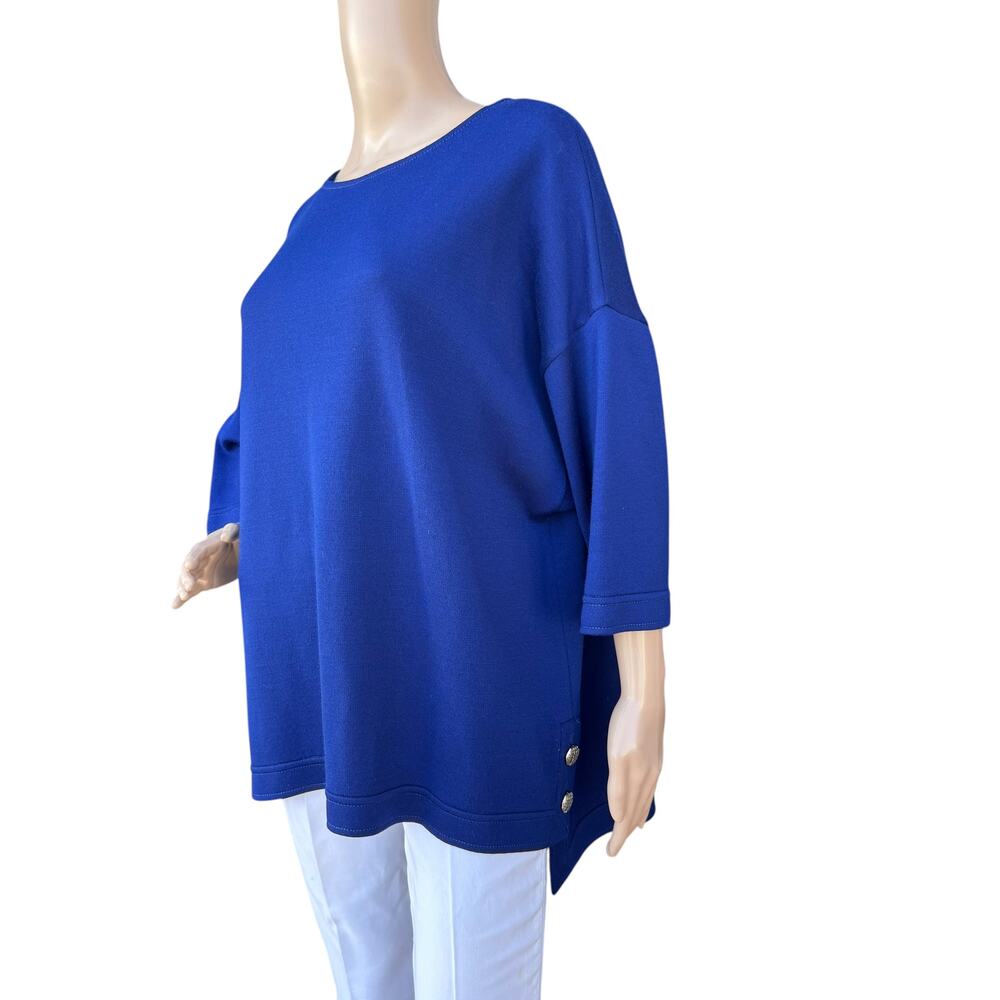 St John Cobalt Royal Blue Milano Knit Side Button Tunic Sweater Top Oversized S